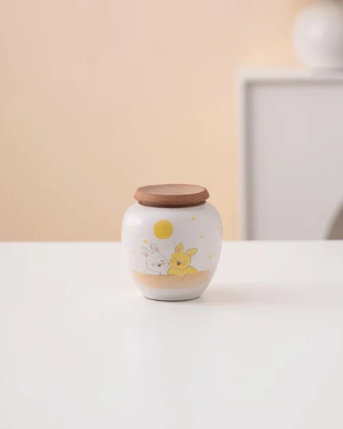 Hand-painted Couple Bunny Ceramic Tea Canister with Lid 120ml