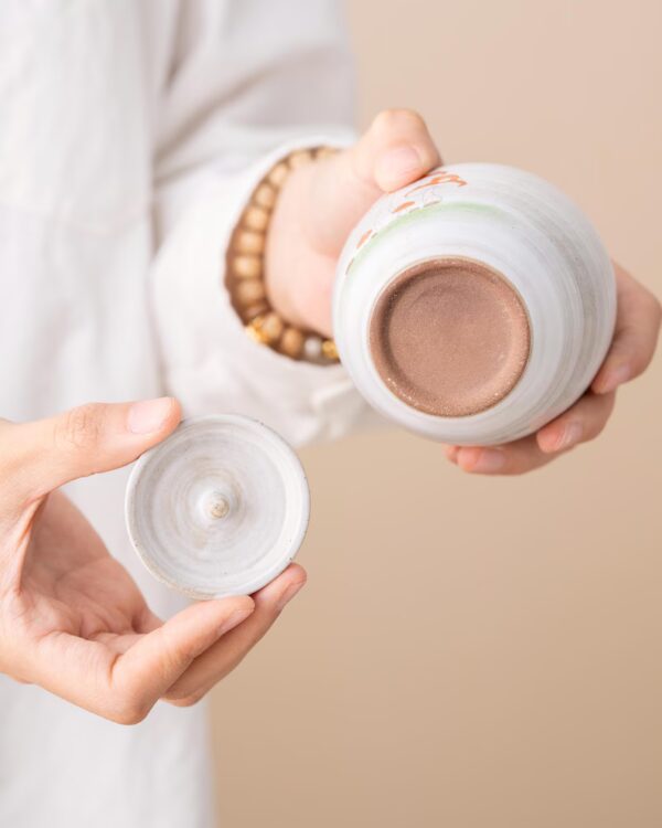Hand-painted Mushroom White Ceramic Tea Canister with Lid 120ml