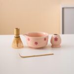 Hand-painted Sakura Ceramic Matcha Bowl Set Pink Matcha Ceremonial Set 450ml