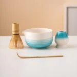 Hand-painted Blue Ceramic Matcha Bowl Set Unique Matcha Whisk Gift Set 450ml