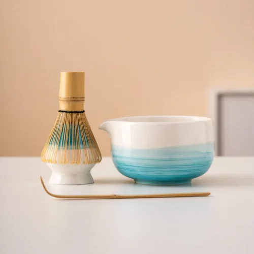 Hand-painted Blue Ceramic Matcha Bowl Set Unique Matcha Whisk Gift Set 450ml