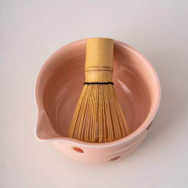 Hand-painted Strawberry Ceramic Matcha Bowl Set Pink Matcha Ceremonial Set 450ml