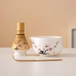 Hand-painted Pink Plum Blossom Ceramic Matcha Bowl Set Unique Matcha Whisk Gift Set 450ml