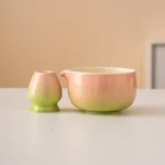 Hand-painted Gradient Pink Ceramic Matcha Bowl Set Unique Matcha Whisk Gift Set 450ml