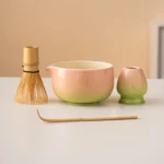 Hand-painted Gradient Pink Ceramic Matcha Bowl Set Unique Matcha Whisk Gift Set 450ml
