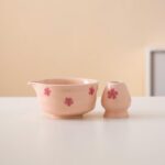 Hand-painted Sakura Ceramic Matcha Bowl Set Pink Matcha Ceremonial Set 450ml