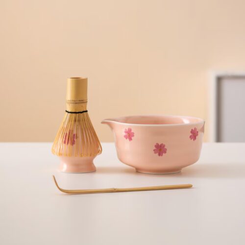 Hand-painted Sakura Ceramic Matcha Bowl Set Pink Matcha Ceremonial Set 450ml
