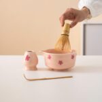 Hand-painted Sakura Ceramic Matcha Bowl Set Pink Matcha Ceremonial Set 450ml