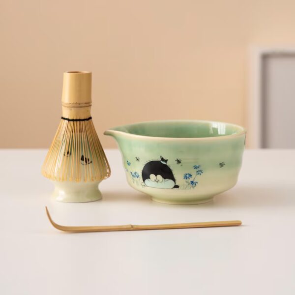 Hand-painted Cute Cat Ceramic Matcha Bowl Set Green Matcha Whisk Gift Set 450ml
