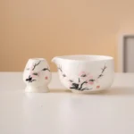 Hand-painted Pink Plum Blossom Ceramic Matcha Bowl Set Unique Matcha Whisk Gift Set 450ml