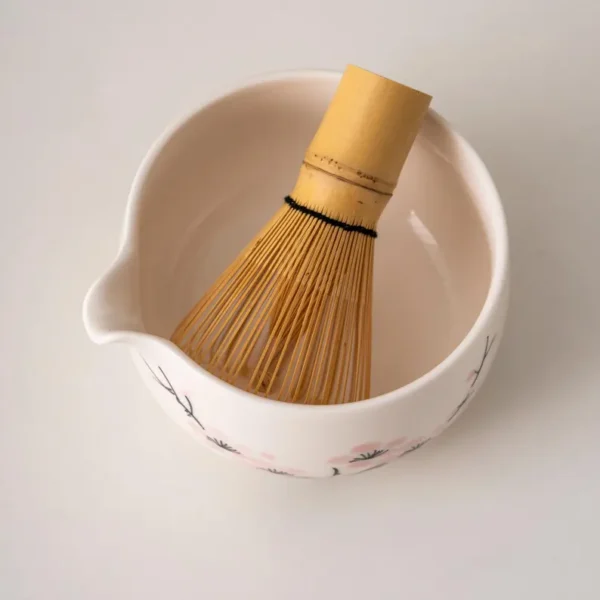Hand-painted Pink Plum Blossom Ceramic Matcha Bowl Set Unique Matcha Whisk Gift Set 450ml