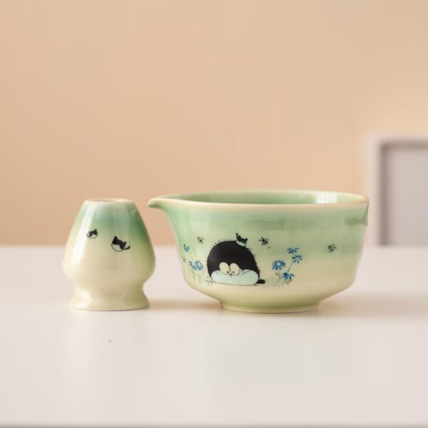 Hand-painted Cute Cat Ceramic Matcha Bowl Set Green Matcha Whisk Gift Set 450ml