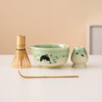 Hand-painted Cute Cat Ceramic Matcha Bowl Set Green Matcha Whisk Gift Set 450ml